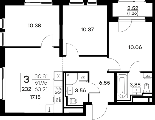 Купить трехкомнатную квартиру в ЖК Glorax Октябрьский в Владимире. Вариант № 133968, 0, площадь -  квм, цена 8489999 рублей