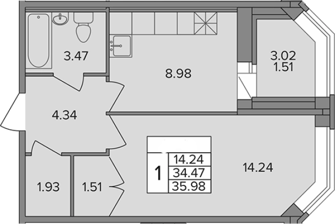 Купить однокомнатную квартиру в ЖК Капральский в Ленинградской области. Вариант № 6643286, 0, площадь -  квм, цена 5972680 рублей
