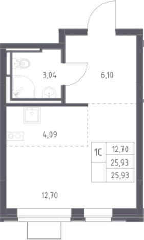 . Вариант № 2576800, 0, площадь - 25.93 квм, цена 4813149 рублей