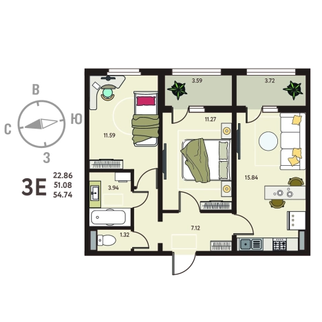 Купить двухкомнатную квартиру на улице Гвардейский переулок в Воронеже. Вариант № 7806245, 0, площадь -  квм, цена 6076140 рублей