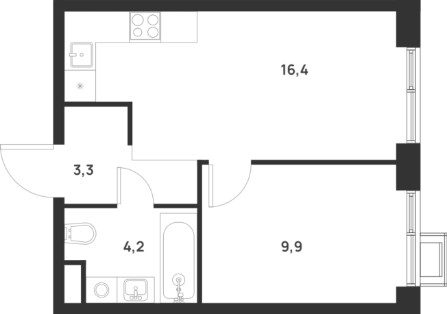 . Вариант № 10014072, 0, площадь - 33.8 квм, цена 11858884 рублей