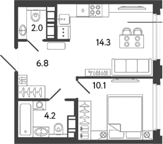 Купить однокомнатную квартиру у метро Улица Дыбенко в Санкт-Петербурге. Вариант № 6251888, 0, площадь -  квм, цена 12543094 рублей