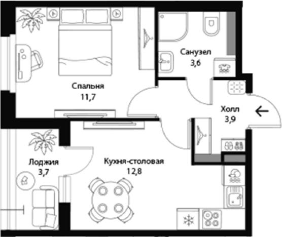 Купить однокомнатную квартиру в новостройках в Ленинградской области. Вариант № 7829704, 0, площадь -  квм, цена 7559700 рублей