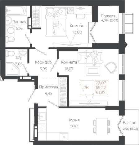 Купить двухкомнатную квартиру в новостройках на улице Южный тракт в Алтайском крае. Вариант № 7629732, 0, площадь -  квм, цена 14439010 рублей