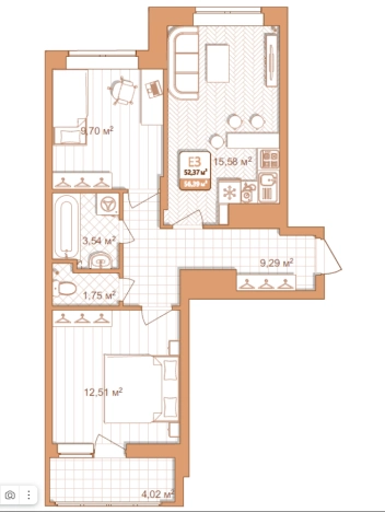 . Вариант № 77952, 0, площадь - 56.39 квм, цена 4623980 рублей