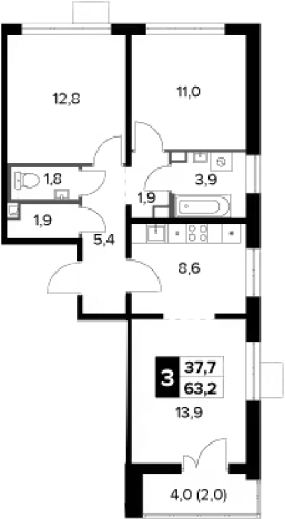Купить квартиру в ЖК 1-й Донской в Московской области. Вариант № 89101, 0, площадь - квм, цена 14033686 рублей