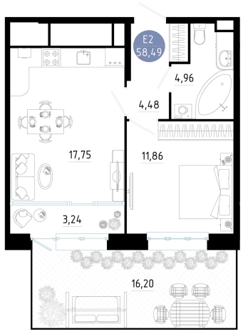 . Вариант № 150973, 0, площадь - 58.49 квм, цена 5765521 рублей