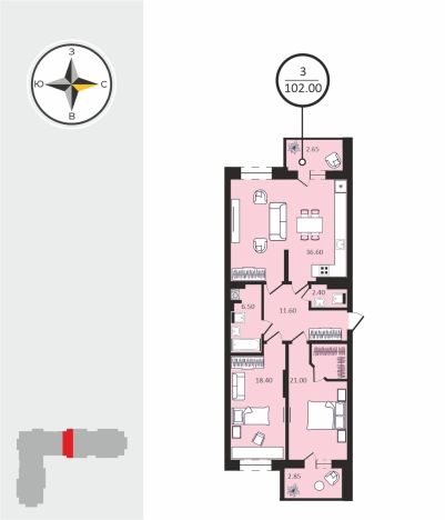 Купить квартиру в Владимире. Вариант № 6806148, 1, площадь -  квм, цена 10504600 рублей