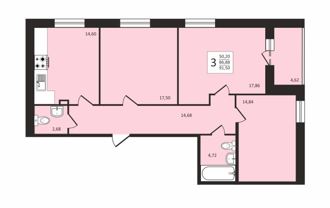 . Вариант № 106763, 0, площадь - 91.5 квм, цена 12352500 рублей