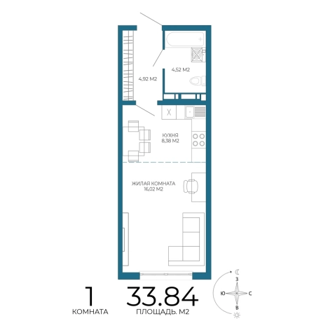 Купить однокомнатную квартиру в Микрорайоне Пенза-2, Железнодорожный район в Пензе. Вариант № 3445131, 0, площадь -  квм, цена 3113280 рублей