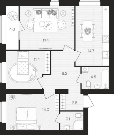 Купить трехкомнатную квартиру в ЖК Жилой комплекс "Кантри" в Пензенской области. Вариант № 120130, 0, площадь -  квм, цена 7529400 рублей
