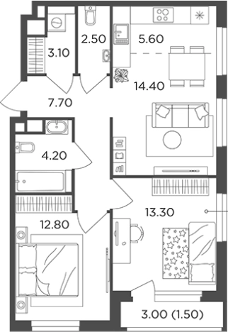 Купить трехкомнатную квартиру у метро Пыхтино в Одинцове. Вариант № 134409, 0, площадь -  квм, цена 15301430 рублей