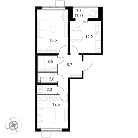 Купить двухкомнатную квартиру в ЖК 1-й Южный в Московской области. Вариант № 9806074, 0, площадь -  квм, цена 18522350 рублей
