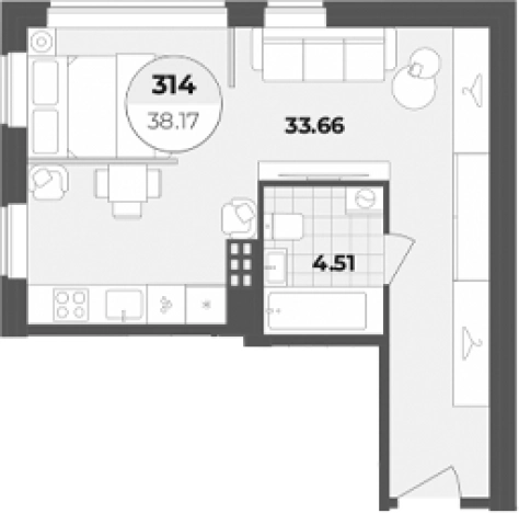 . Вариант № 6855637, 0, площадь - 38.46 квм, цена 14618646 рублей