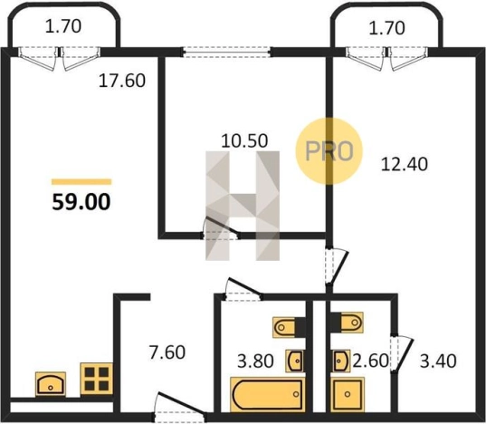 Купить двухкомнатную квартиру в районе Центральный жилой в Ижевске. Вариант № 61465, 0, площадь -  квм, цена 5206740 рублей