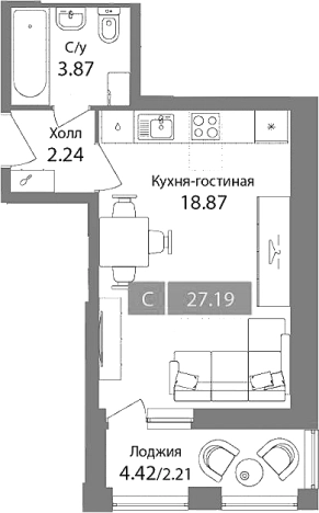 Купить Студию в Химках. Вариант № 86746, 0, площадь -  квм, цена 8145595 рублей