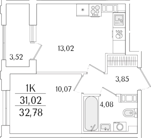 . Вариант № 6258504, 0, площадь - 31.02 квм, цена 13609844 рублей