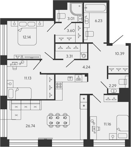 Купить многокомнатную квартиру в ЖК BASHNI ELEMENT в Санкт-Петербурге. Вариант № 8340434, 0, площадь -  квм, цена 69930792 рублей