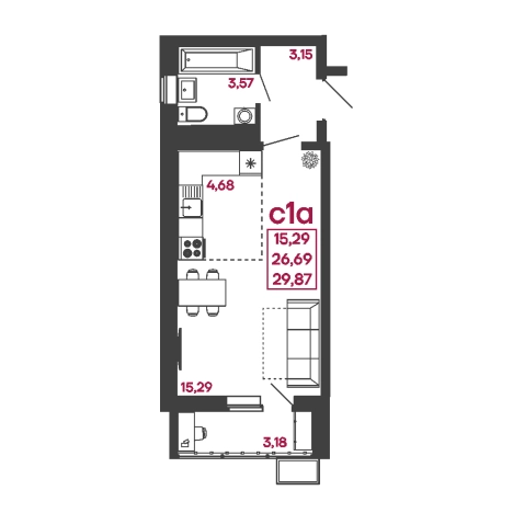 Купить Студию на улице Измайлова в Пензе. Вариант № 7606062, 0, площадь -  квм, цена 2897390 рублей