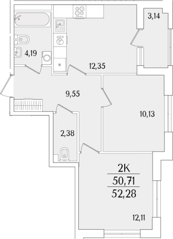 . Вариант № 6258671, 0, площадь - 50.71 квм, цена 16356340 рублей