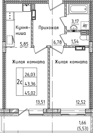 Купить двухкомнатную квартиру у метро Шереметьевская в Лобне. Вариант № 128957, 0, площадь -  квм, цена 6440257 рублей