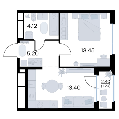 Купить однокомнатную квартиру в ЖК Glorax Октябрьский в Владимире. Вариант № 7707529, 1, площадь -  квм, цена 5989999 рублей