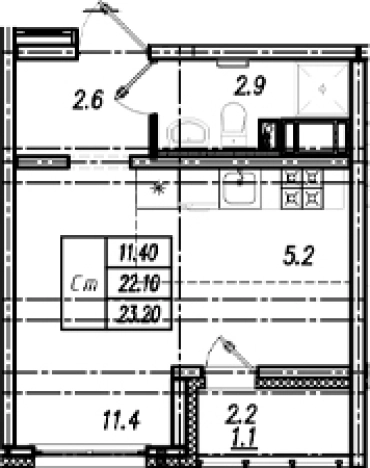 . Вариант № 9635520, 0, площадь - 22.1 квм, цена 4301280 рублей
