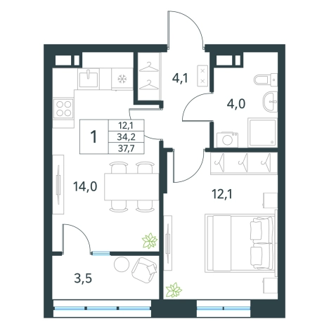 Купить однокомнатную квартиру в ЖК мкр. Хороший в Чите. Вариант № 138278, 0, площадь -  квм, цена 5960370 рублей