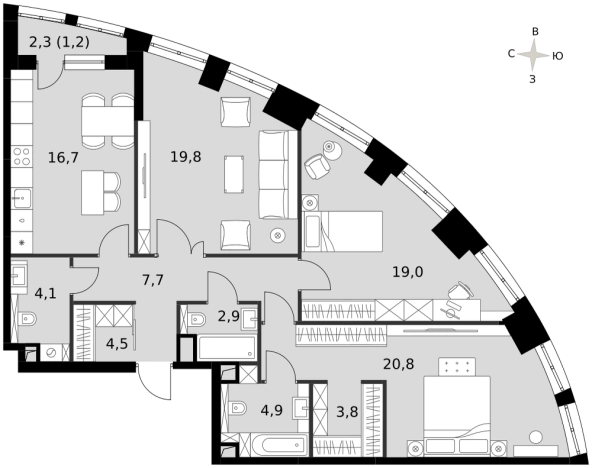 Купить трехкомнатную квартиру у метро Хорошево в Москве. Вариант № 9502141, 0, площадь -  квм, цена 75285854 рублей