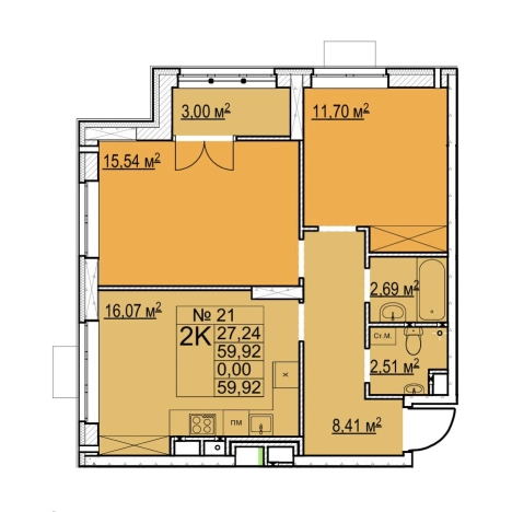 . Вариант № 139217, 0, площадь - 59.92 квм, цена 8349840 рублей