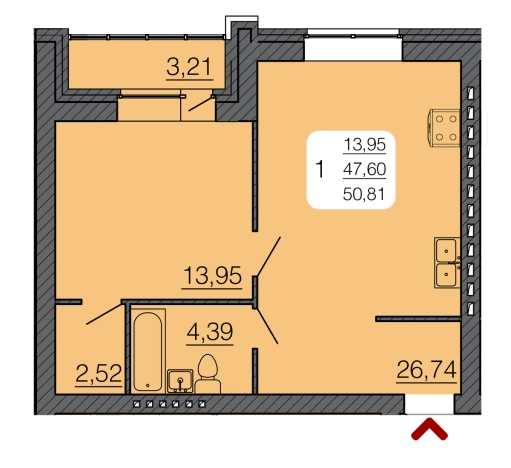 Купить однокомнатную квартиру в Семилуках. Вариант № 101707, 0, площадь -  квм, цена 4281270 рублей