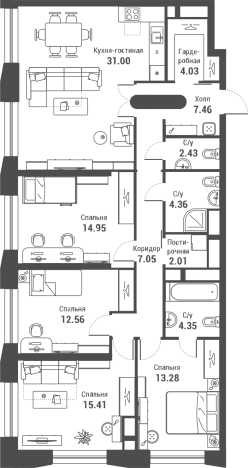 Купить многокомнатную квартиру в новостройках у метро Алексеевская в Москве. Вариант № 75967, 0, площадь - квм, цена 47508444 рублей