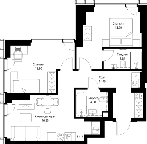 Купить двухкомнатную квартиру в новостройках в ЖК VEER в Москве. Вариант № 10380825, 0, площадь -  квм, цена 35755200 рублей