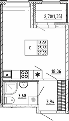 Купить Студию у метро Девяткино в Мурине. Вариант № 8225553, 0, площадь -  квм, цена 4675379 рублей