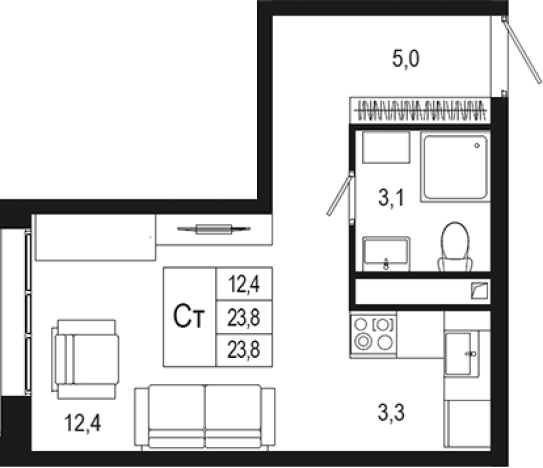 . Вариант № 120260, 0, площадь - 23.8 квм, цена 5835695 рублей