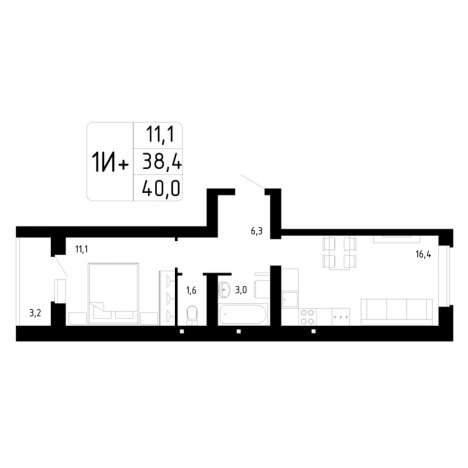 . Вариант № 102704, 0, площадь - 40.1 квм, цена 4100000 рублей