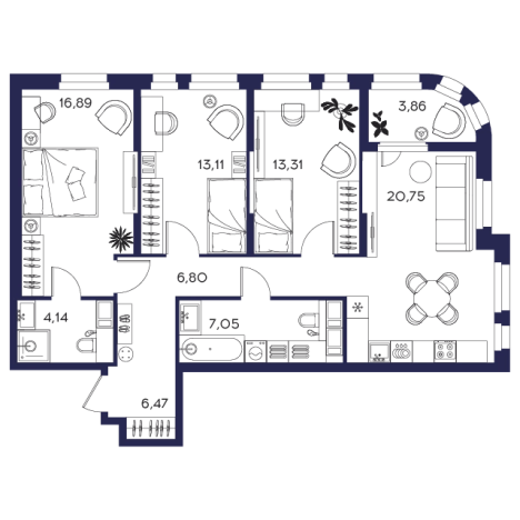 Купить трехкомнатную квартиру в новостройках в районе Железнодорожный в Пензе. Вариант № 133025, 0, площадь -  квм, цена 8110964 рублей