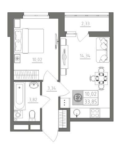 . Вариант № 72876, 0, площадь - 33.9 квм, цена 3756335 рублей