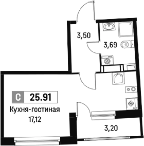 Купить Студию у метро Девяткино в Мурине. Вариант № 6211789, 0, площадь -  квм, цена 5013556 рублей