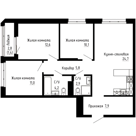 Купить трехкомнатную квартиру в ЖК "7Я" в Владивостоке. Вариант № 9769228, 0, площадь -  квм, цена 19263400 рублей
