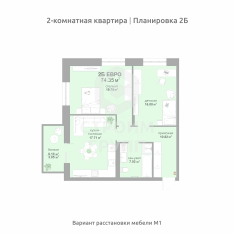 . Вариант № 1918637, 0, площадь - 74.35 квм, цена 8270805.0000 рублей