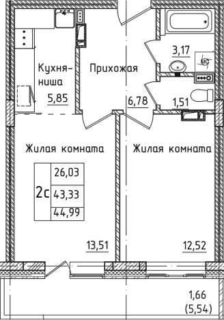 Купить двухкомнатную квартиру у метро Шереметьевская в Лобне. Вариант № 128682, 0, площадь -  квм, цена 6436496 рублей