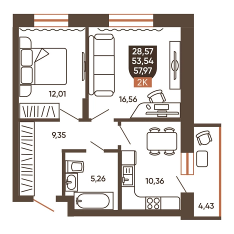 . Вариант № 8881566, 0, площадь - 57.97 квм, цена 6640000 рублей