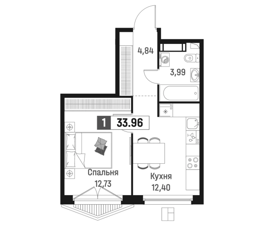 . Вариант № 6867503, 0, площадь - 33.96 квм, цена 6599876 рублей