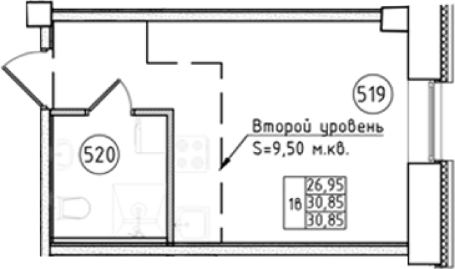 . Вариант № 6230509, 0, площадь - 30.85 квм, цена 7214500 рублей