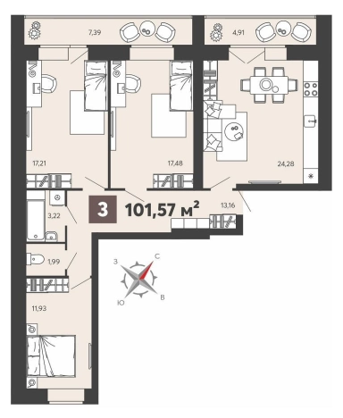 Купить квартиру в новостройках в районе Ленинский в Пензе. Вариант № 137454, 0, площадь -  квм, цена 9122160 рублей