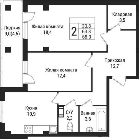 Купить двухкомнатную квартиру в ЖК Южная Заря в Всеволожске. Вариант № 7832891, 0, площадь -  квм, цена 9107100 рублей