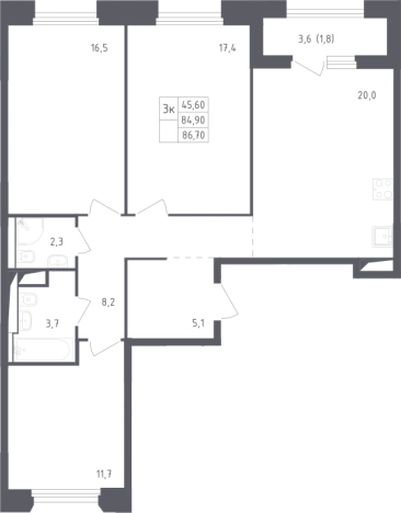 Купить трехкомнатную квартиру в Одинцове. Вариант № 3544510, 0, площадь - квм, цена 26672085 рублей