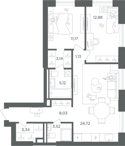 Купить двухкомнатную квартиру в районе Печатники в Москве. Вариант № 3995286, 0, площадь -  квм, цена 29355142 рублей