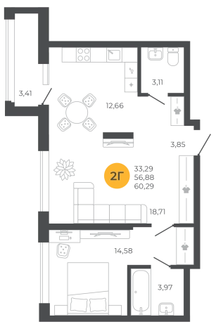 . Вариант № 4881828, 0, площадь - 58.59 квм, цена 6034770 рублей